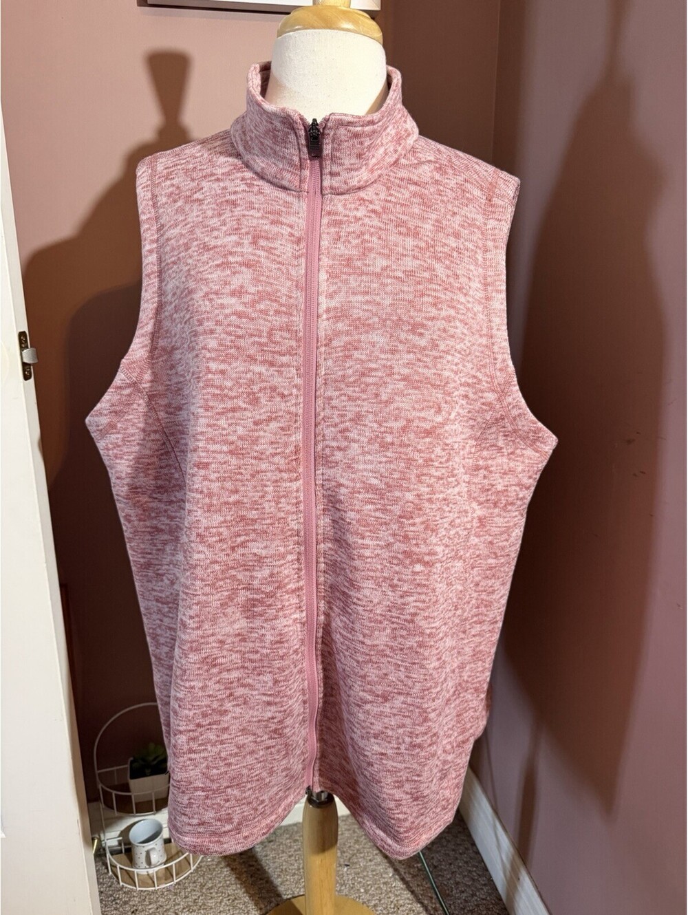 Lands End Vest Full Zip Fleece Vest Womens 3X (24/26) Pink Heathered Mock Neck